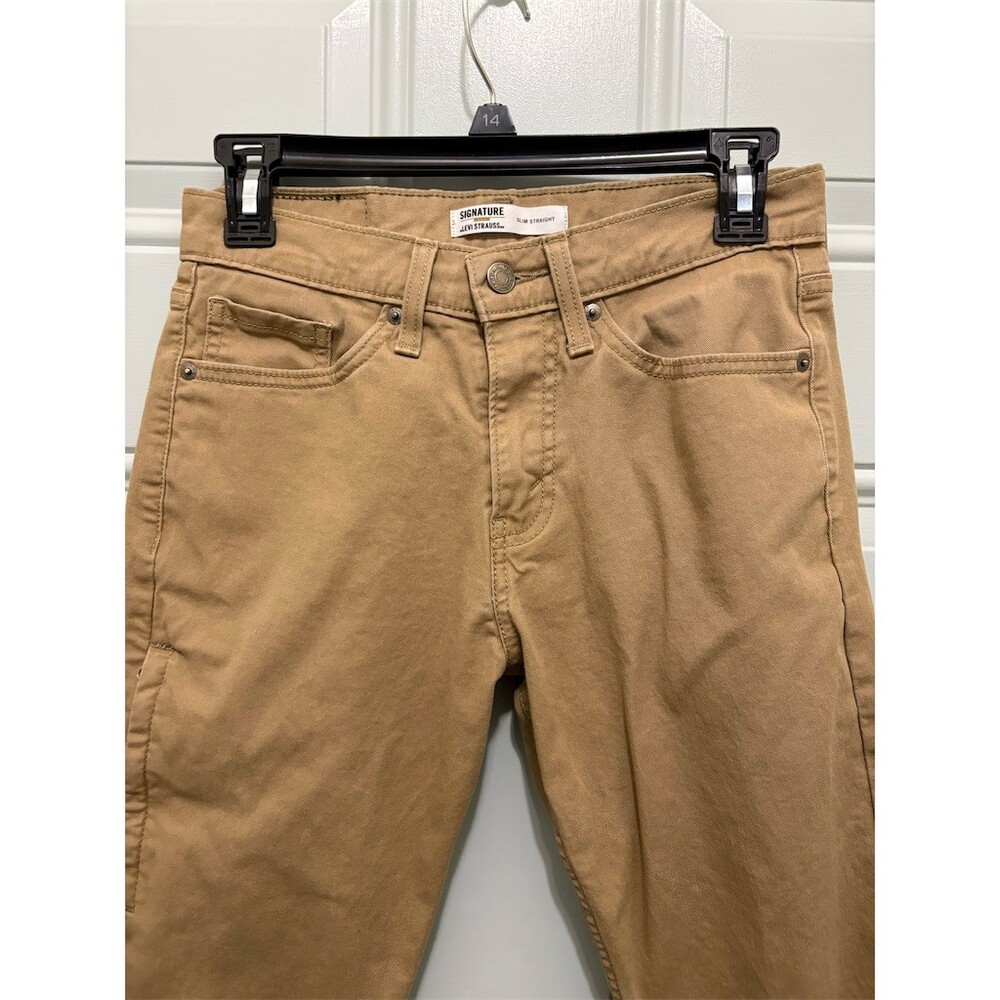 Levi's Signature Jeans Mens W28 L30 Tan Khaki Slim Straight 5-Pocket - Picture 2 of 9